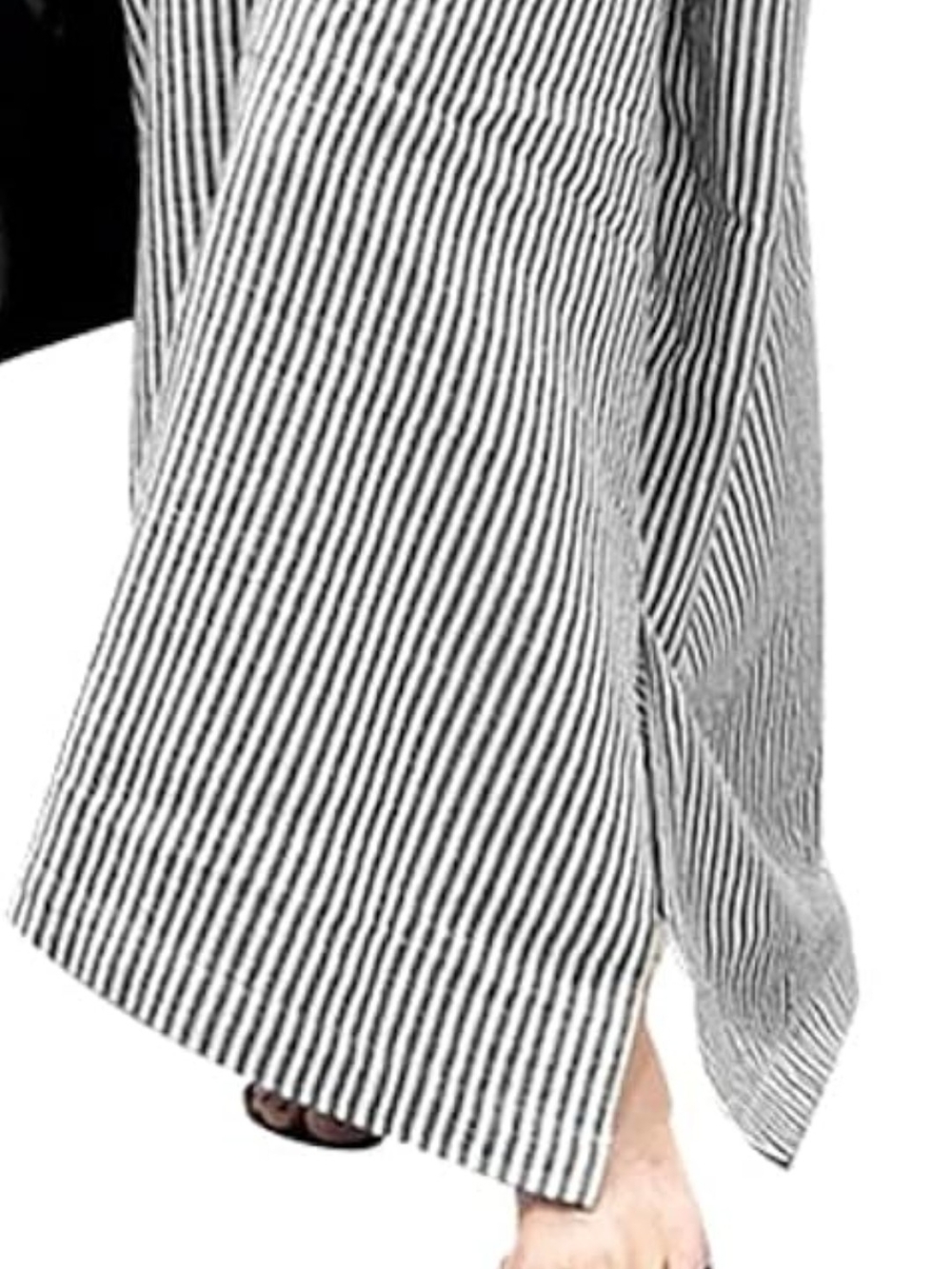 Women's Casual Drop Shoulder Striped Cotton Maxi Shirt Dress - Charcoal - L - Picture 3 of 4